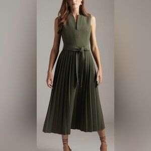 Karen Millen Notch Neck Pleated Midi Dress
